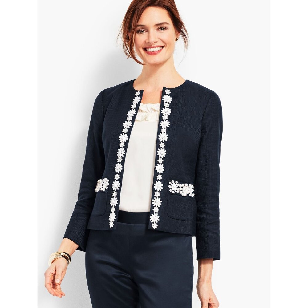 RSVP by Talbots Women's Open Front Hand Beaded Formal Blazer Suit Jacket 10 Peti